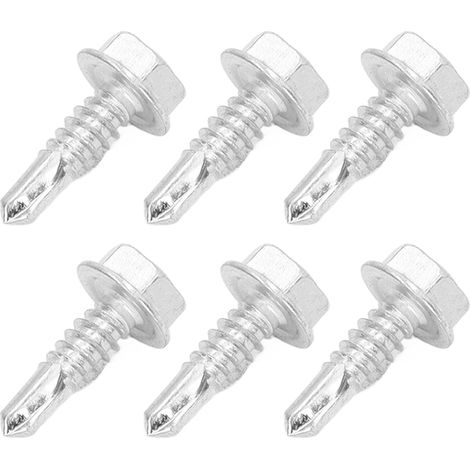 M4,8 x 16 mm Schrauben, 250 Stück, weiß verzinkter Kohlenstoffstahl, Sechskantkopf mit Unterlegscheibe, selbstbohrende Schrauben für Blech und Metalle, robuste Ausführung (1/5)
