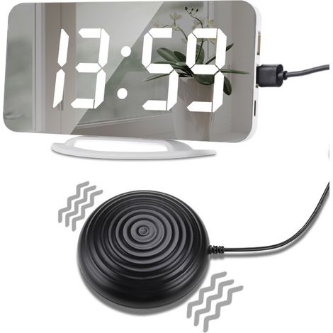Vibrationswecker, digitaler Spiegelwecker mit großem, klarem Display, einstellbarer Helligkeit, zwei USB-Anschlüssen und Schlummerfunktion für Tiefschläfer.