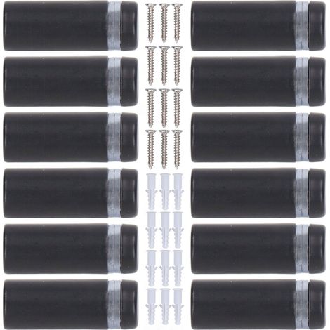 12 vis en acier inoxydable pour fixation murale de cadres photo en verre ou acrylique, clous d'espacement noirs mats (1/5)