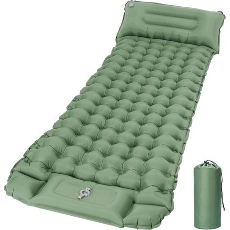 Matelas gonflable, Matelas de camping, Convient pour le camping, la plage, la randonnée, Pompe à pied intégrée, Confortable et facile à transporter (Vert armée) (1/5)