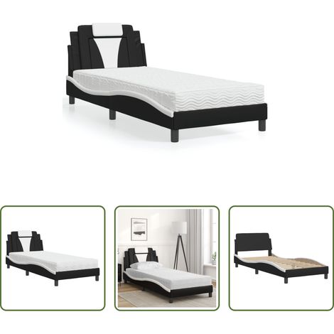 Matratze - Bett "Viana" mit Matratze Schwarz und Weiß 90x190 cm Kunstleder (1/5)