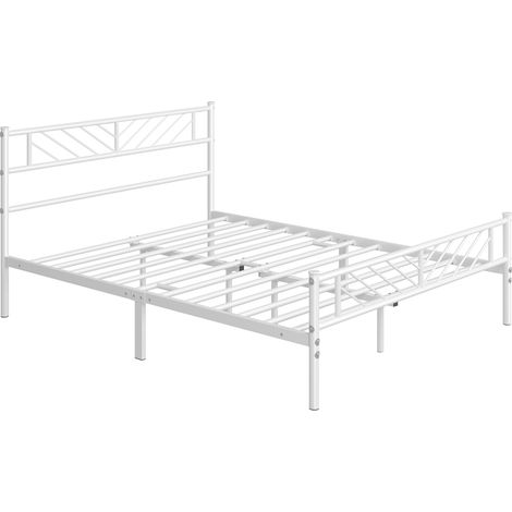 Yaheetech Struttura Letto in Ferro Metallo Testiera Industriale Camera da Letto Ospiti Soggiorno Semplice Moderno Bianco 140 x 200 cm