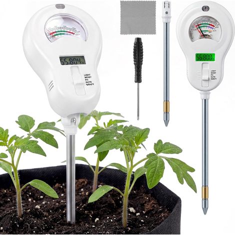 Testeur de Sol Réglable Testeur d'humidité du Sol Plantes Multifonctionnel Testeur de pH du Sol Fertilité/Température/Lumière/Humidité Ambiante avec Sonde Amovible pour Jardin Pelouse (1/5)