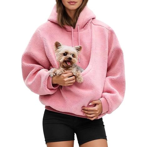 Sweat à capuche oversize en polaire avec poche pour animaux - Sac de transport pour chiots, chatons et chats - Poche kangourou (1/5)