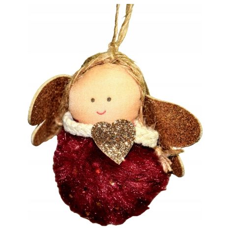 Décoration de sapin de Noël ange bordeaux 9 x 8 x 4 cm cadeau (1/5)