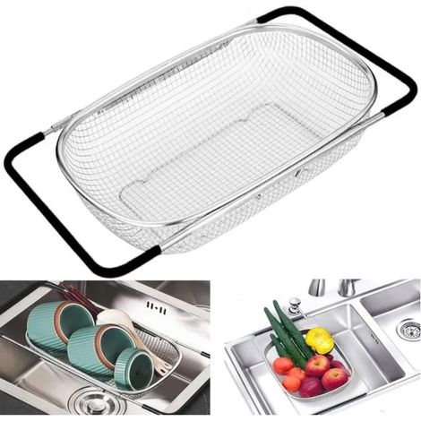Passoire Evier,Passoire Cuisine Inox,Passoire Pliable,Passoire Fine Cuisine,Pour Laver Les Légumes Et Les Fruits,Extensible,Maille (1/5)