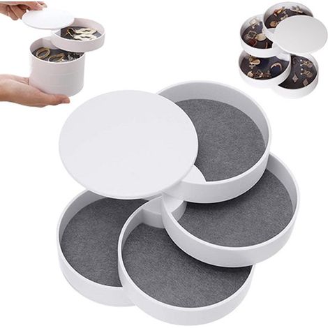 Organisateur de bijoux - Petite boîte à bijoux avec porte-boucles d'oreilles pour femme - Plateau de voyage rotatif à 4 niveaux avec couvercle pour bracelets, bagues et joncs - Cadeau pour femmes et a (1/5)