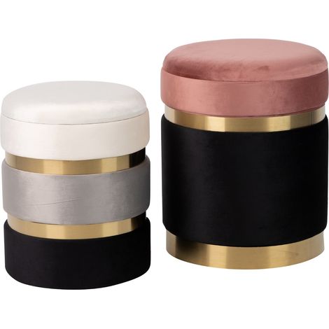 Lot de 2 poufs en velours 36 x 36 x 44 cm 31 x 31 x 38 cm (1/2)