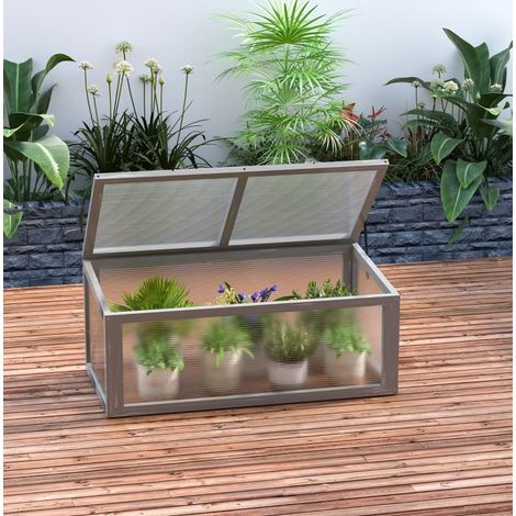 Mini serre de jardin 90 x 46 x 40 cm en bois et polycarbonate gris avec toit ouvrant - CHICFURN (1/5)