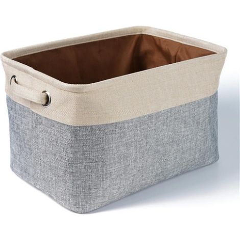 Boîte de rangement pliable en jute et coton gris beige avec poignée - Panier à linge ou organisateur de dressing (1/3)