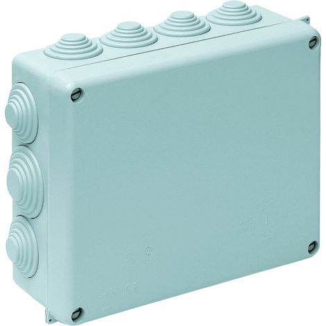 Caja estanca rectangular de conexión con 14 conos IP55/IK09 220x170x80mm/230x180x88mm con tapa de cierre con tornillos color gri