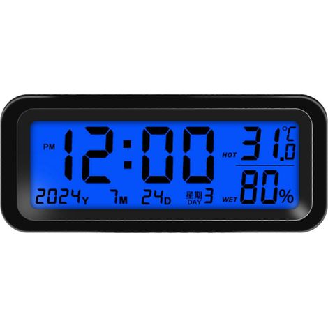Petite horloge numérique, horloge de tableau de bord de voiture à énergie solaire, rechargeable, affiche l'heure, la date, la température et l'humidité sur les tableaux de bord des voitures et des cam (1/5)