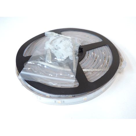 Ruban bandeau LED étanche 7.2W/m naturel 4000K 480lm/m longueur 5m SMD5050 alim 24V DC (non incl) 30leds/m exterieur IP65