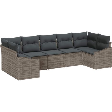 Gartensofa-set mit Speicher 7 pcs Grau Poly-Rattan