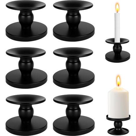 Lot de 6 bougeoirs en métal noir - Bougeoirs double face en métal pour bougies piliers et bougies piliers - Bougies piliers vintage - Décoration pour mariage - Décoration de table de Noël (1/5)