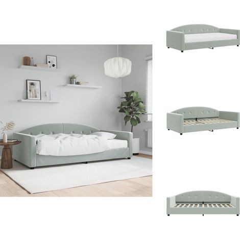 Lit de jour avec matelas gris clair 100x200 cm velours - Canapé Lit - Lit Deux Places - Lit Convertible - Lit Invité - Meuble Multifonction (1/5)