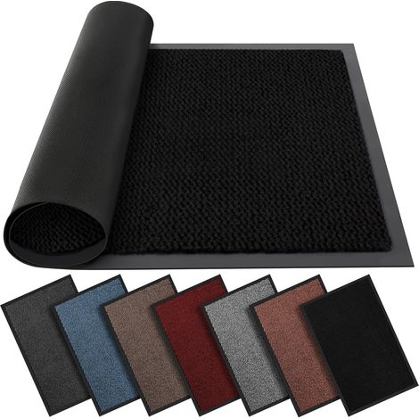 Paillasson lavable, antidérapant, robuste, élégant et grand, en caoutchouc, parfait pour attraper la poussière pour l'extérieur et l'intérieur (noir, 45 cm x 75 cm) (1/5)