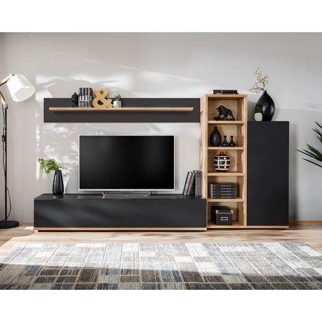 Ensemble TV mural moderne bois et noir KOZY (1/5)