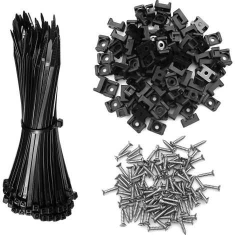 100 Sets of Nylon Cable Ties with Screws for Fixing Cables  100 Pcs Saddle Type Cable Base Brackets Set Clamp Electric Cables Organizer (1/5)