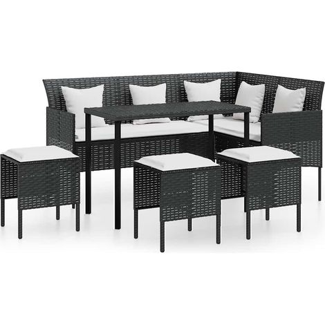 vidaXL 5 Piece L-shaped Couch Sofa Set with Cushions Poly Rattan Black (1/5)
