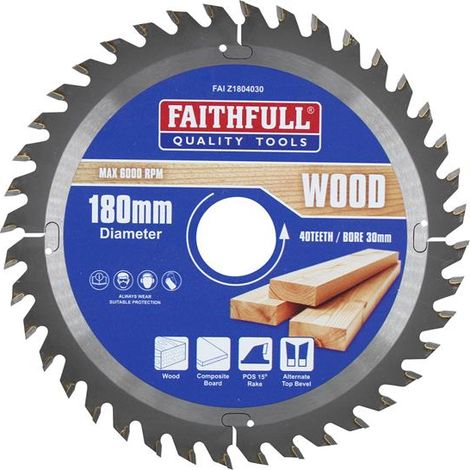 Circular Saw Blade for Wood – 180mm Diameter, 40mm Arbor, 30mm Bore, 20mm Thickness (1/3)
