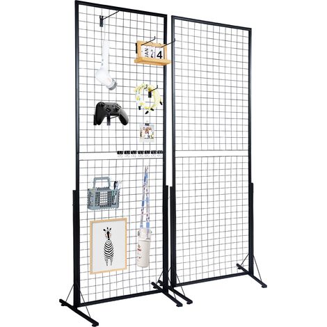 VEVOR Grille d’Exposition sur Pied 2 PCs Panneau Grille en Acier 617x1716 mm Charge 27 kg Presentoir Grille sur Pied Accessoires Complets Installation Facile pour Affichage Presentation Photo Memo