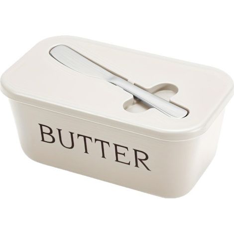 Beurrier avec couvercle couteau inox, boîte beurre, rangement cuisine blanc (1/5)