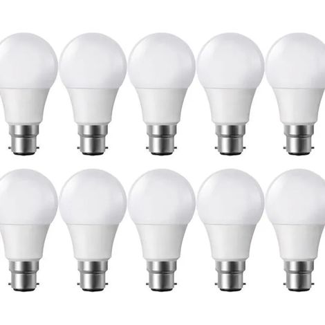 Lot de 10 ampoules LED B22 9W équivalent 60W, 806 lumens, lumière blanche chaude 2700K, éclairage domestique économe, culot standard à baïonnette