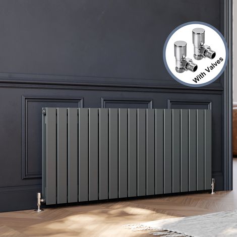 ELEGANT Horizontal Radiator Flat Panel Radiator Heating Panel Rads with Chrome Radiator Valves 600x1360mm Anthracite Double Heater (1/5)