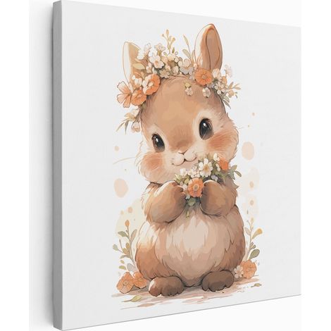 Tableau toile Enfants Carré - Lapin Fleurs - 30x30 cm (1/2)