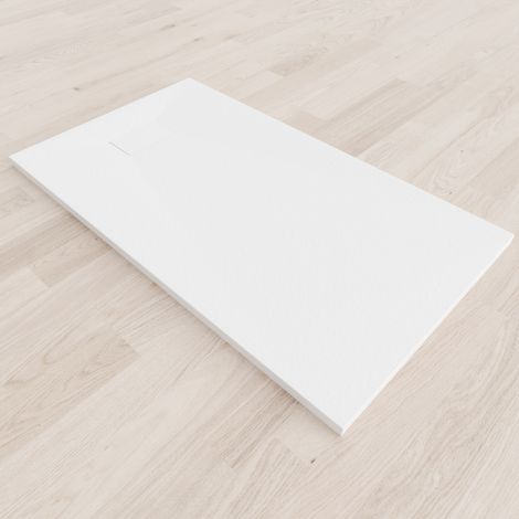 SMC Duschwanne Duschtasse mit Anti-Rutsch Flach mit Steinoptik Weiss inkl. Ablaufgarnitur 140x80 cm