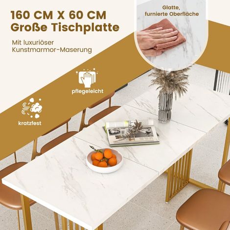 Table de repas moderne pour 6-8 personnes avec plateau en faux marbre - blanc (1/5)