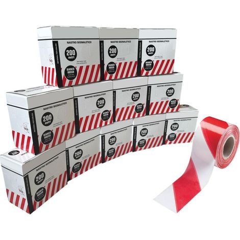 Nastro Segnaletico Bianco e Rosso in PVC 7 cm per 200 Metri con dispenser Conf. 12 pezzi (1/5)