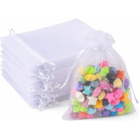 Sacs Organza - 50 Pièces - Coton Synthétique - Cordon De Serrage - Bijoux Et Cadeaux - 10x15cm Blanc (1/5)