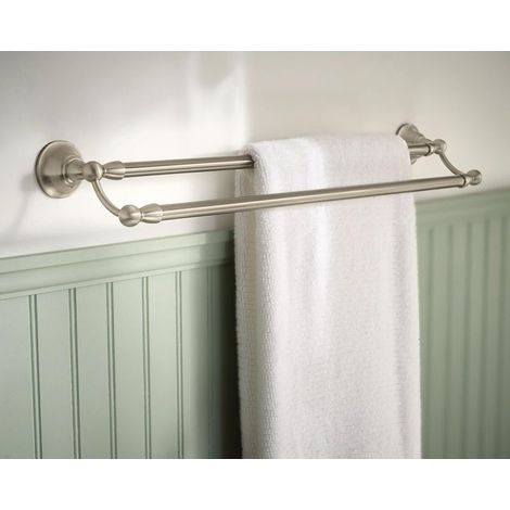 Porte-serviettes double mural 24 pouces en nickel brossé – Finition anti-taches – Installation facile pour salle de bain et cuisine (1/5)