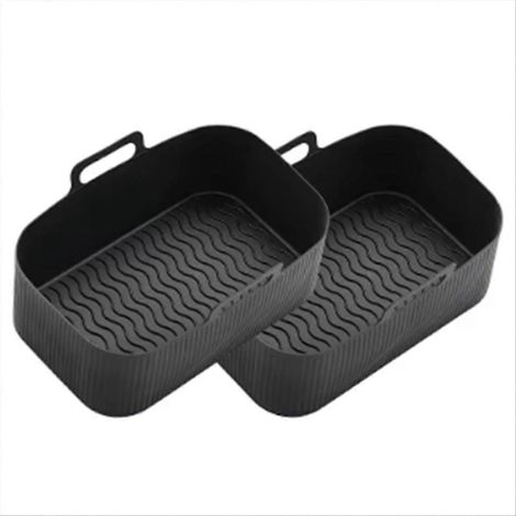 Set mit 2 faltbaren Silikon-Heißluftfritteusen-Behältern mit Griffen, schwarz (1/5)