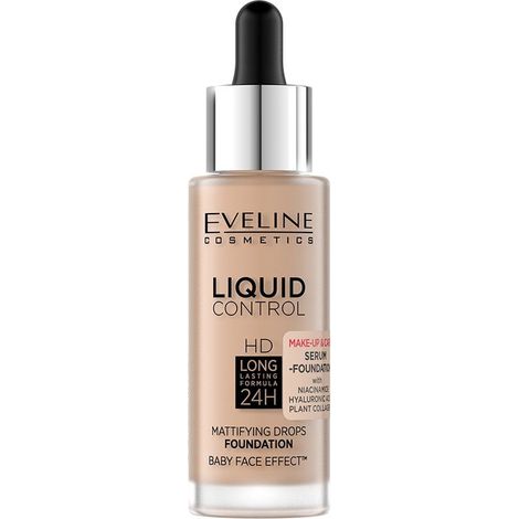 Base de maquillaje líquida Eveline Liquid HD Drops matificante para el rostro - 035 beige natural 30 ml