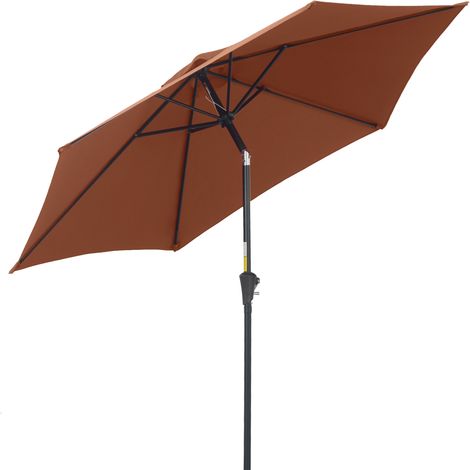 Parasol inclinable avec manivelle, diamètre 2,7 m, aluminium et polyester 180g/m², brun, idéal pour jardin et terrasse
