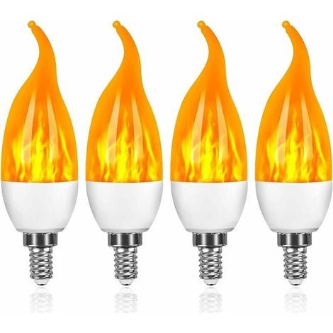 Lampe à flamme de bougie à LED, modèle de bulle de pointe de lampe à flamme de simulation de bulle de pointe, mode à trois vitesses de lumière jaune E14 4pcs (1/5)