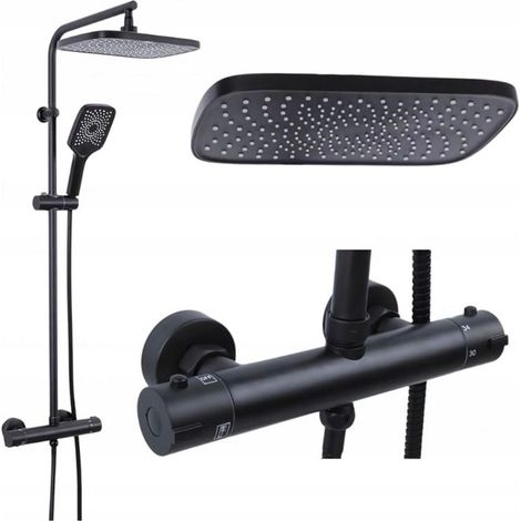 Duscharmatur mit Thermostat und Regendusche, schwarze Säule, YOKA-Set