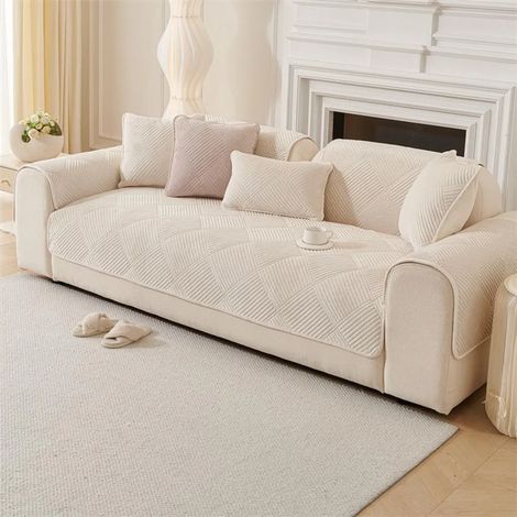 Housse de canapé épaisse antidérapante, housse de canapé 90x180cm, 3 places, canapé épais, housse de canapé antidérapante, protection de meubles, tapis de canapé blanc crème. (1/5)