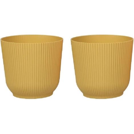 Vasi da fiori Mats, vasi rotondi in plastica per piante, resistenti e leggeri per soggiorno e sala da pranzo - 2 pezzi (senape, 14 cm)