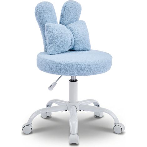 Chaise de bureau oreilles de lapin Teddy bleu clair, hauteur réglable 44-54cm (1/5)