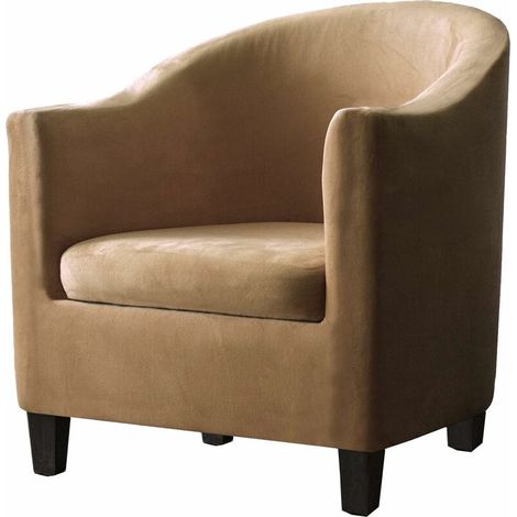 [NEVER USED] 2 Pieces Velvet Club Armchair Slipcover Two Piece Set Stretch Armchair Slipcover Slipcover Living Room Convertible Tub Chair with Cushion Cover (Camel,1)