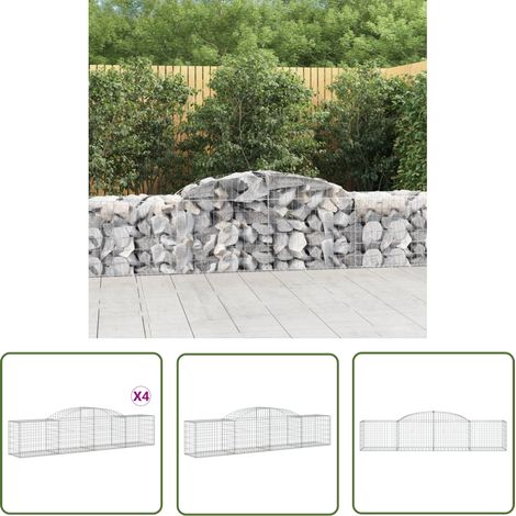 The Living Store Gabionen mit Hochbogen 4 Stk. 300x50x60/80 cm Verzinktes Eisen - Gabionen - Gartendeko - Gartenzubehör - Zaun - Sichtschutz (1/5)