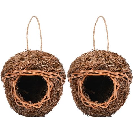2PCS Nid tissé en Paille Sac de Nidification Nid pour Cage nichoirs à Suspendre Maisons Herbe Nid pour Perruche mésange canari Merle Colibri (1/5)