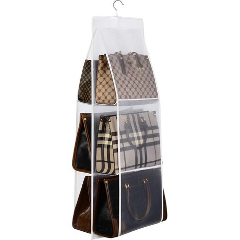 Organisateur Suspendu Pour Sac À Main - 6 Poches - Tissu Oxford Renforcé - Crochets Acier Inoxydable Rotatifs - Dimensions 90 x 35 cm - Pour Armoire ou Étagère - 1 Pièce (1/5)