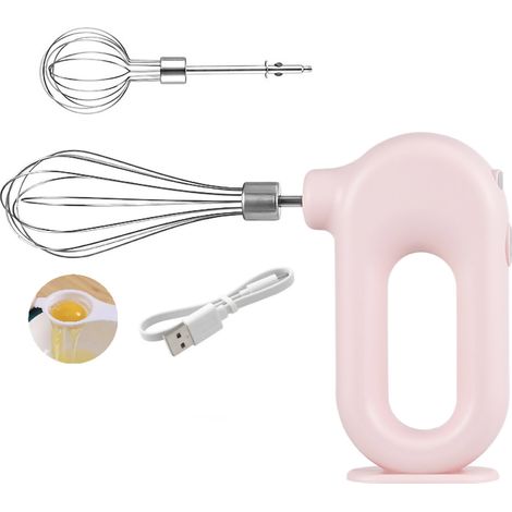 Frullatore elettrico a immersione senza fili, ricarica Mini USB, 1500 mAh, frusta per uova, 4 velocità regolabili, rosa.