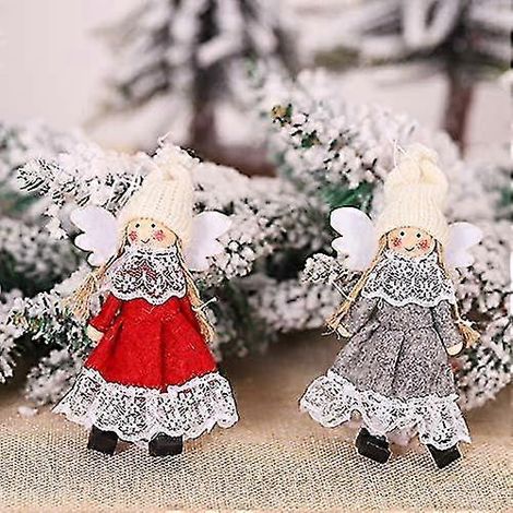 Poupée décorative de Noël, ange suspendu de Noël, pendentif poupée ange élan, décoration de sapin de Noël pour enfants, lot de 2 (ange en dentelle) (1/5)