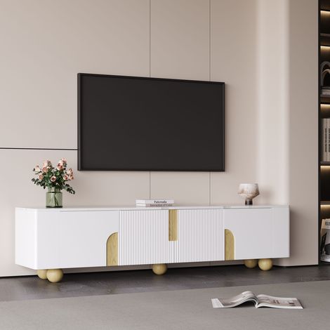 REDOM Meuble TV 180x40x44 cm 4 ptes élégant marbre MDF et panneaux agglomérés Blanc et bois (1/5)